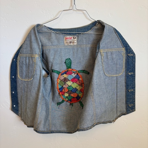 Vintage 70s Turtle Kitschy Handmade Crewel Lee Denim Jean Vest Hippie OOAK - Picture 5 of 14